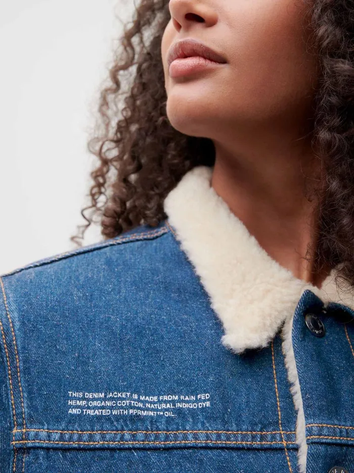 PANGAIA Hemp Denim Sherpa Jacket Mid Wash Women Jackets and Outerwear