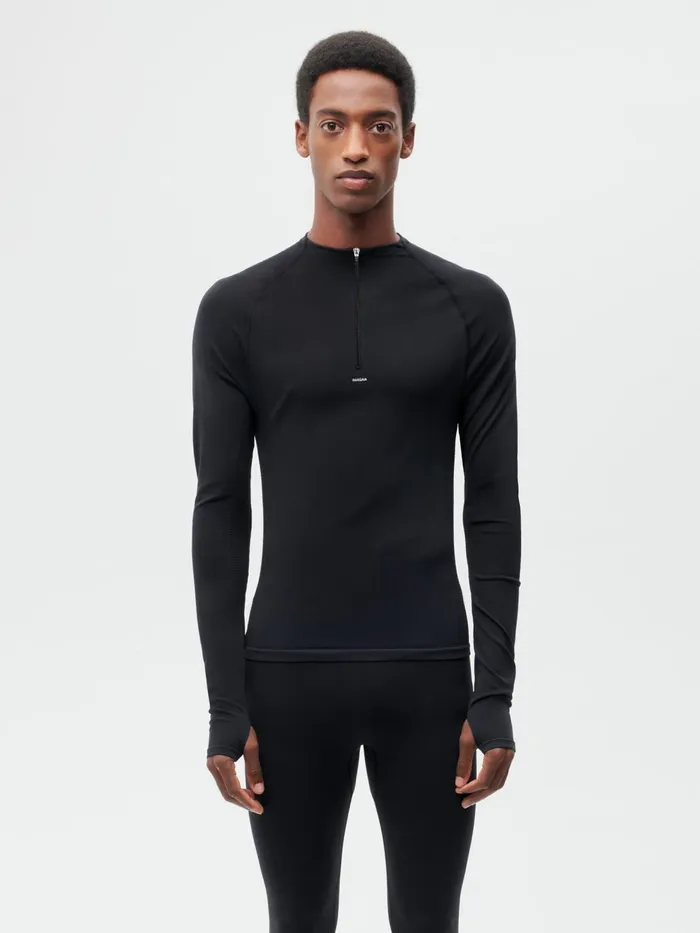 PANGAIA Mens Activewear Zipped Long Sleeve Shirt 20 Black Men Tshirts and Tops PANGAIA Mens Activewear Zipped Long Sleeve Shirt 20 Black Men Tshirts and Tops