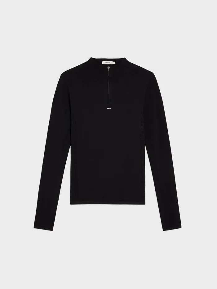 PANGAIA Mens Activewear Zipped Long Sleeve Shirt 20 Black Men Tshirts and Tops