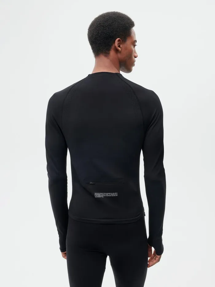 PANGAIA Mens Activewear Zipped Long Sleeve Shirt 20 Black Men Tshirts and Tops