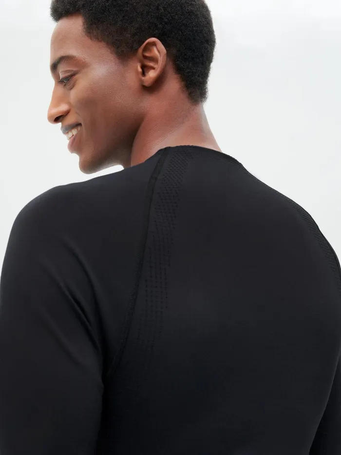 PANGAIA Mens Activewear Zipped Long Sleeve Shirt 20 Black Men Tshirts and Tops