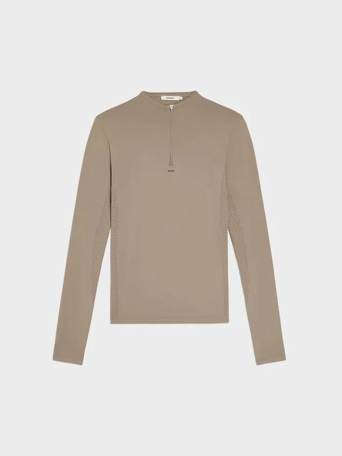 PANGAIA Mens Activewear Zipped Long Sleeve Shirt 20 Taupe Men Activewear
