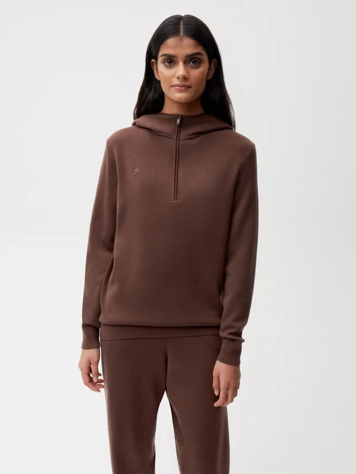 PANGAIA Merino Half Zip Hoodie Chestnut Brown Men Knitwear