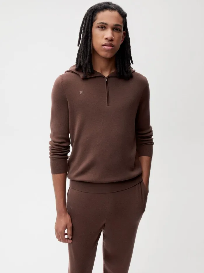 PANGAIA Merino Half Zip Hoodie Chestnut Brown Men Knitwear