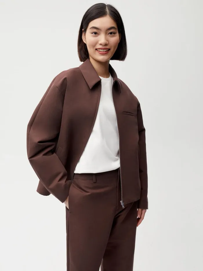 PANGAIA Organic Cotton Harrington Jacket Chestnut Brown Women Jackets and Outerwear