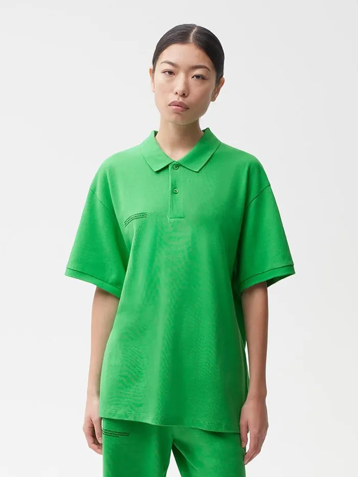 PANGAIA Organic Cotton Relaxed Pique Polo Jade Green Women Tshirts and Tops PANGAIA Organic Cotton Relaxed Pique Polo Jade Green Women Tshirts and Tops