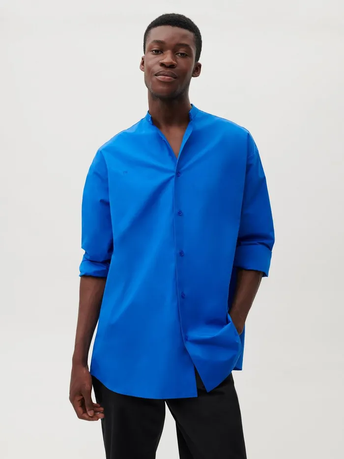 PANGAIA Oversized Shirt Cobalt Blue Men Tshirts and Tops