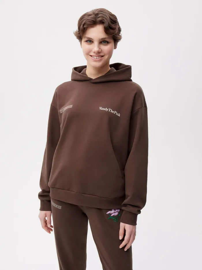 PANGAIA Pangaia X Vandy The Pink Embroidered 365 Organic Cotton Hoodie Chestnut Brown Men Hoodies