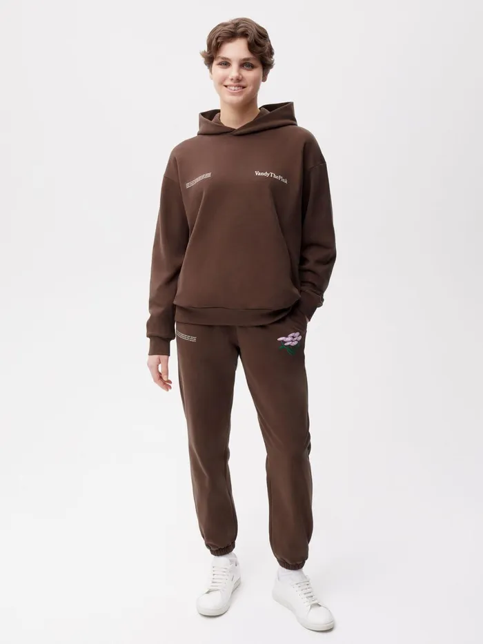 PANGAIA Pangaia X Vandy The Pink Embroidered 365 Organic Cotton Track Pants Chestnut Brown Men Track Pants and Pants
