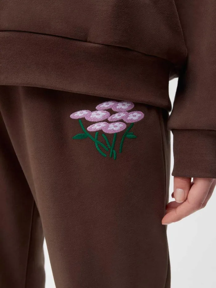 PANGAIA Pangaia X Vandy The Pink Embroidered 365 Organic Cotton Track Pants Chestnut Brown Men Track Pants and Pants