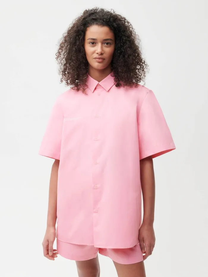 PANGAIA Pineapple Collared Short Sleeve Shirt Sakura Pink Men Tshirts and Tops