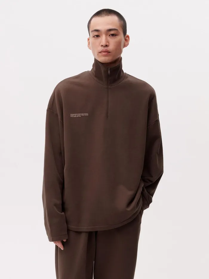 PANGAIA PPRMINT Half Zip Sweatshirt Chestnut Brown Men Sweatshirts