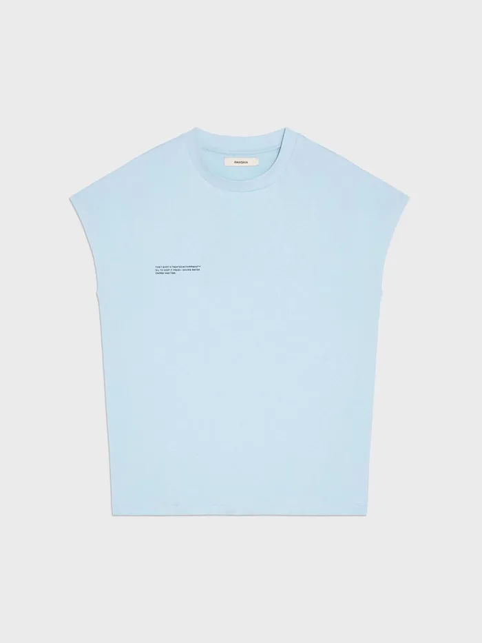 PANGAIA PPRMINT Organic Cotton Cropped Shoulder Tshirt Baby Blue Women Tshirts and Tops