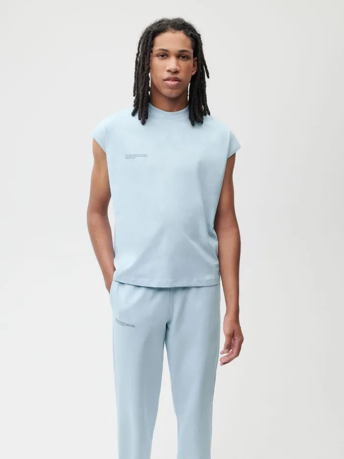 PANGAIA PPRMINT Organic Cotton Cropped Shoulder Tshirt Baby Blue Women Tshirts and Tops