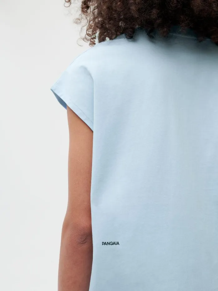 PANGAIA PPRMINT Organic Cotton Cropped Shoulder Tshirt Baby Blue Women Tshirts and Tops