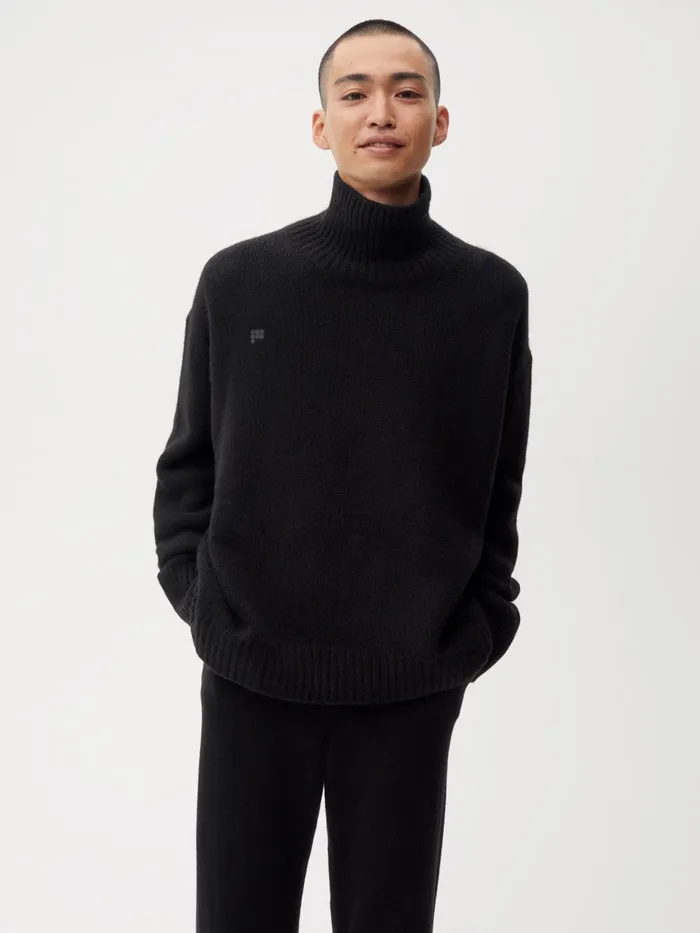 PANGAIA Recycled Cashmere Chunky Turtleneck Sweatshirt Black Men Knitwear