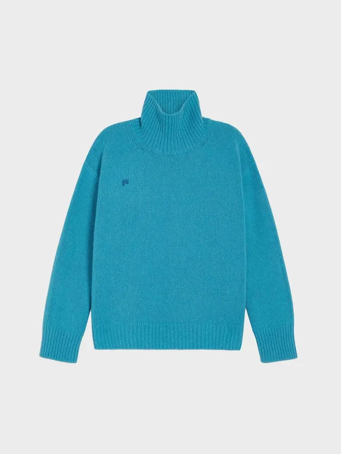 PANGAIA Recycled Cashmere Chunky Turtleneck Sweatshirt Blue Teal Men Knitwear