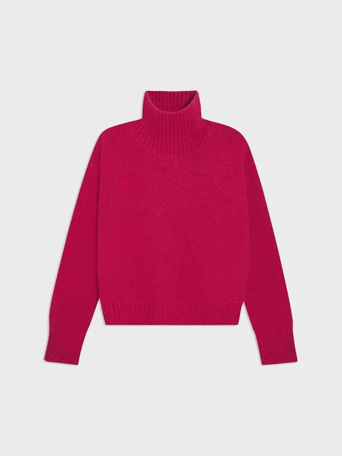 PANGAIA Recycled Cashmere Chunky Turtleneck Sweatshirt Magenta Pink Women Knitwear