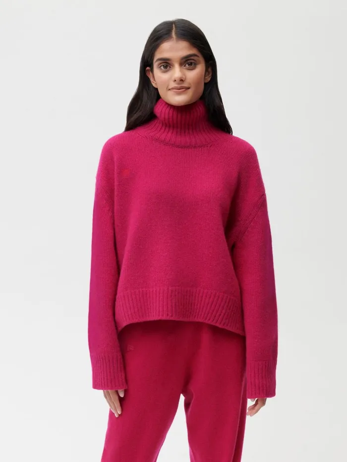 PANGAIA Recycled Cashmere Chunky Turtleneck Sweatshirt Magenta Pink Women Knitwear