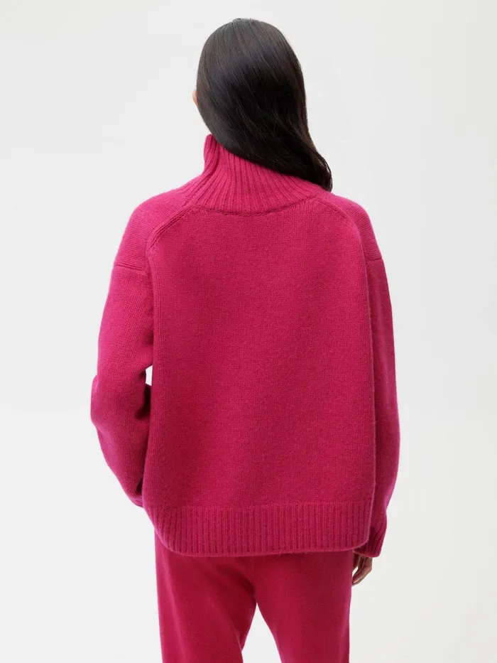 PANGAIA Recycled Cashmere Chunky Turtleneck Sweatshirt Magenta Pink Women Knitwear