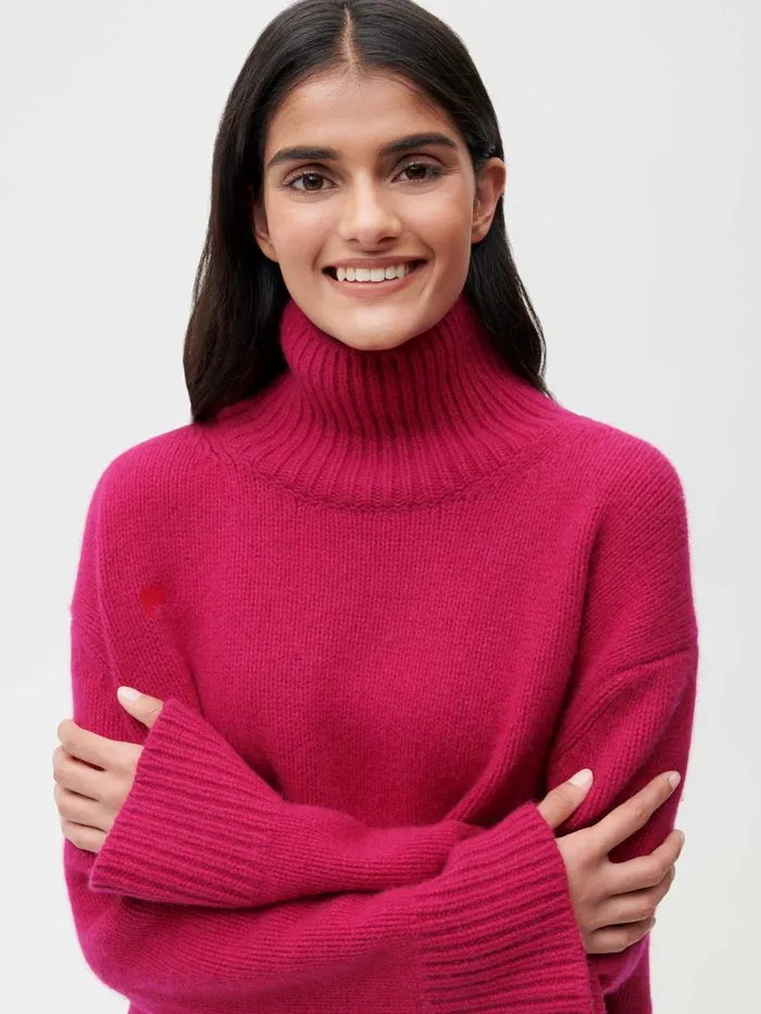 PANGAIA Recycled Cashmere Chunky Turtleneck Sweatshirt Magenta Pink Women Knitwear
