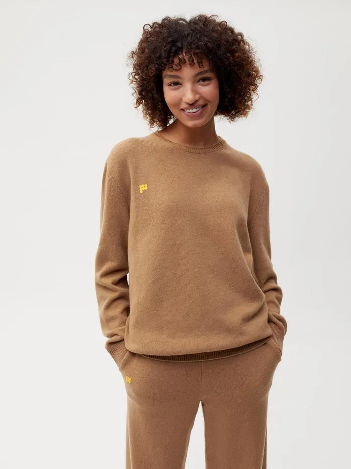 PANGAIA Recycled Cashmere Crewneck Sweatshirt Camel Women Knitwear