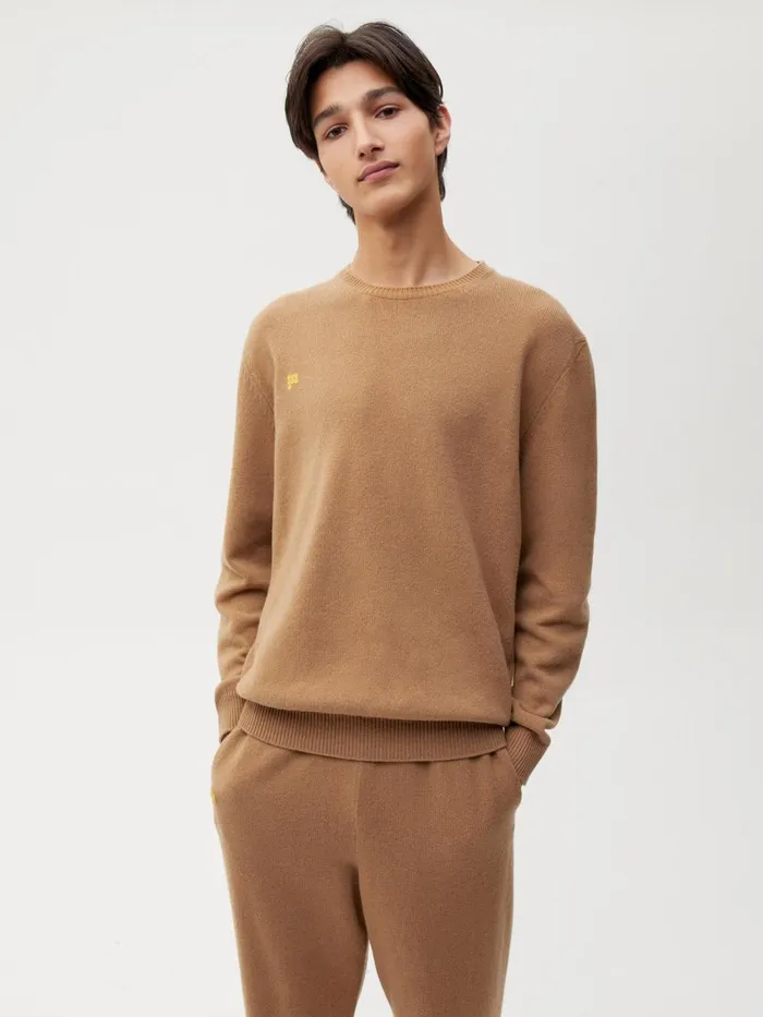 PANGAIA Recycled Cashmere Crewneck Sweatshirt Camel Women Knitwear