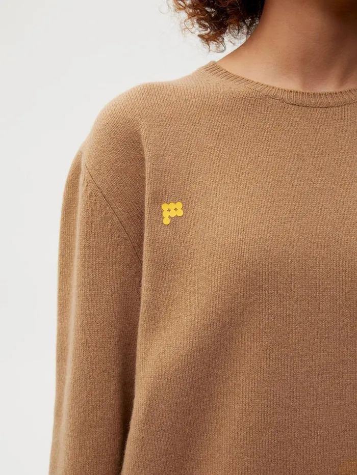 PANGAIA Recycled Cashmere Crewneck Sweatshirt Camel Women Knitwear
