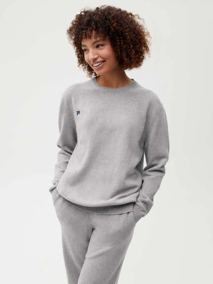 PANGAIA Recycled Cashmere Crewneck Sweatshirt Pale Grey Melange Men Knitwear