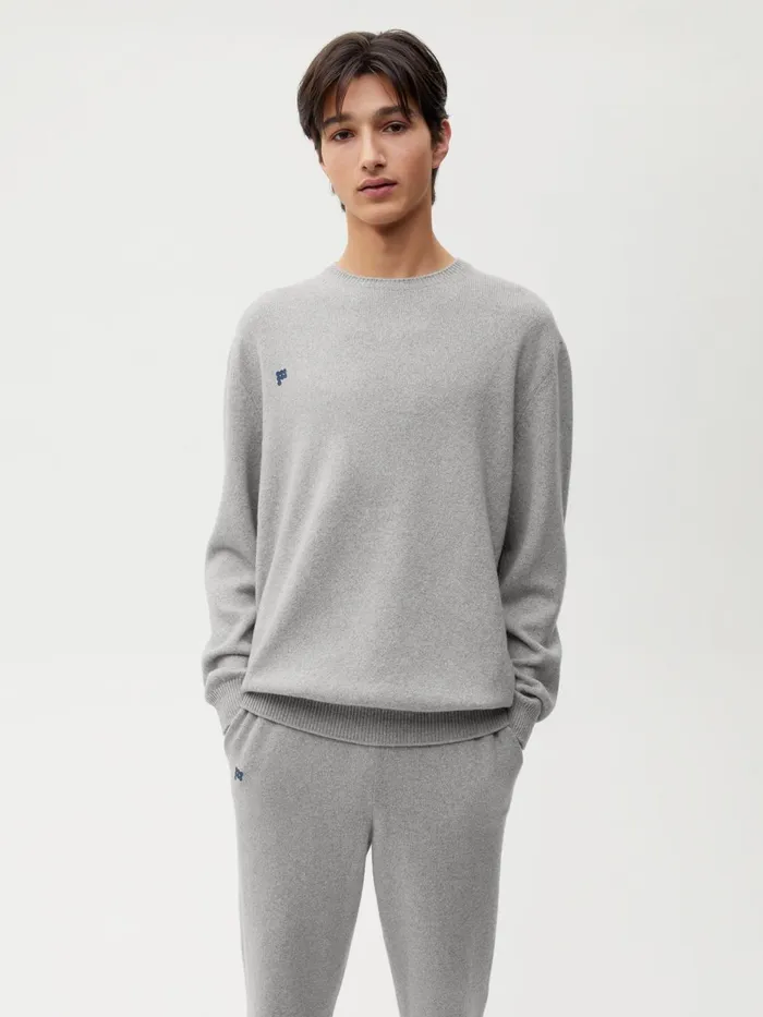 PANGAIA Recycled Cashmere Crewneck Sweatshirt Pale Grey Melange Men Knitwear