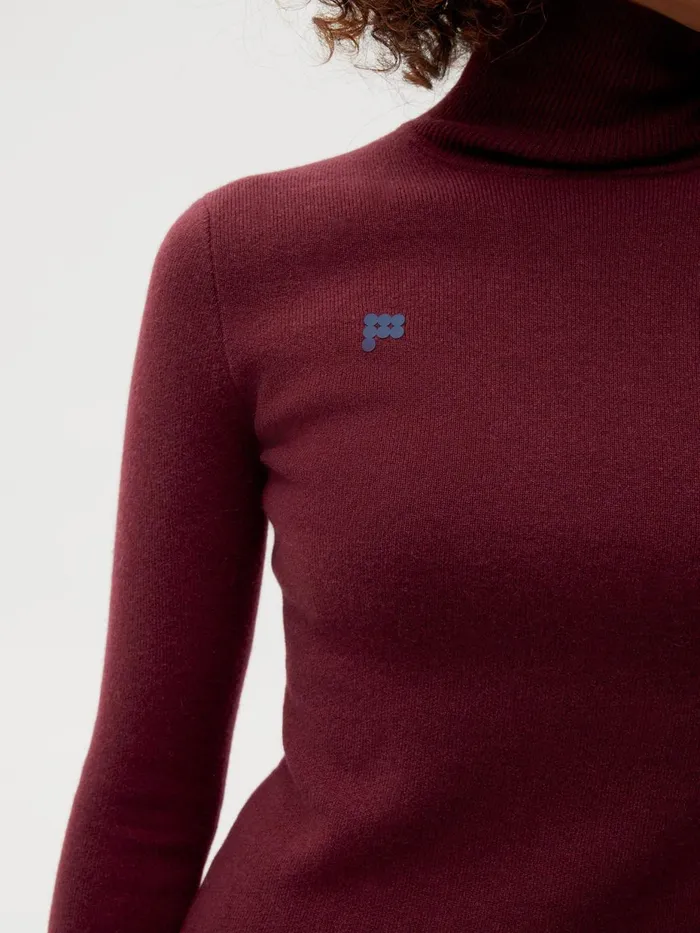 PANGAIA Recycled Cashmere Fitted Turtleneck Burgundy Women Knitwear