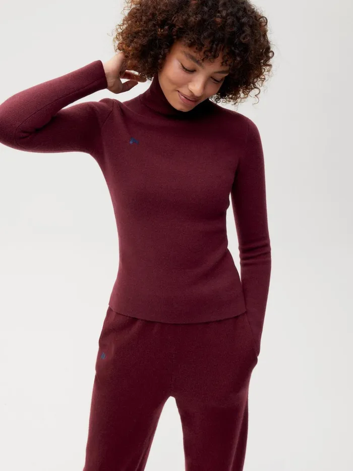 PANGAIA Recycled Cashmere Fitted Turtleneck Burgundy Women Knitwear