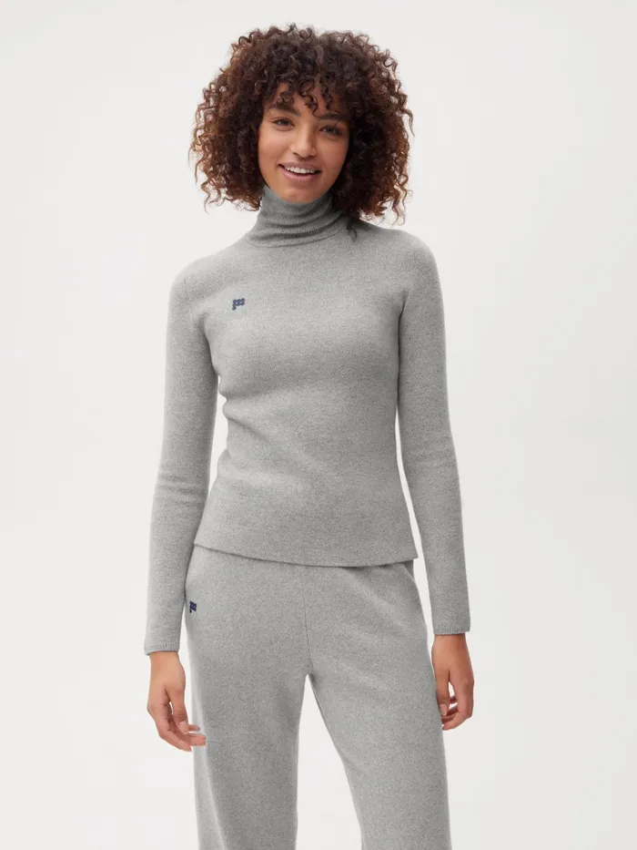 PANGAIA Recycled Cashmere Fitted Turtleneck Pale Grey Melange Women Knitwear