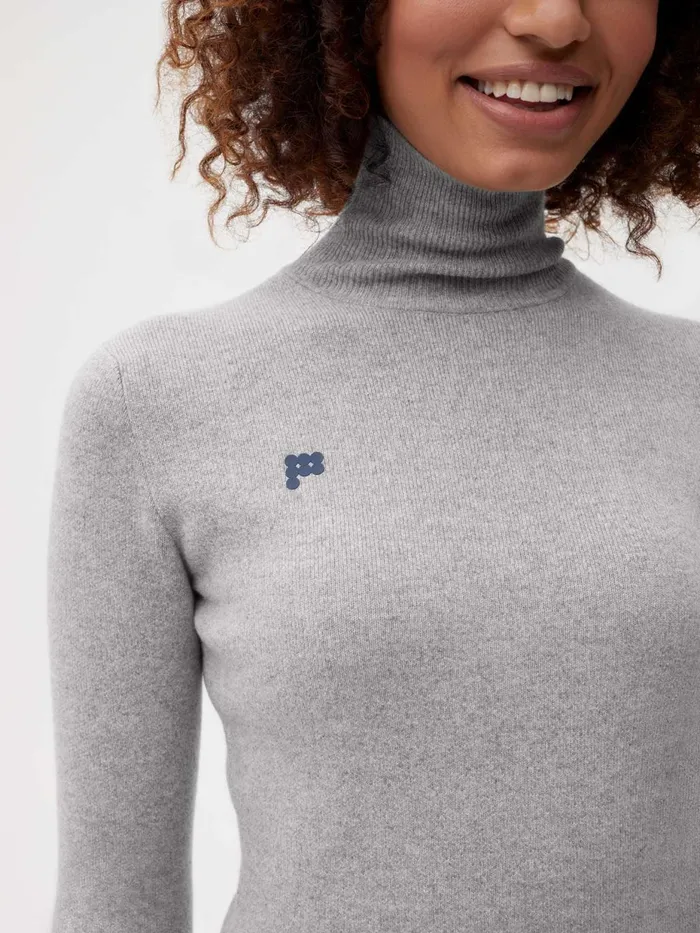 PANGAIA Recycled Cashmere Fitted Turtleneck Pale Grey Melange Women Knitwear