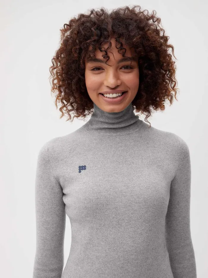 PANGAIA Recycled Cashmere Fitted Turtleneck Pale Grey Melange Women Knitwear