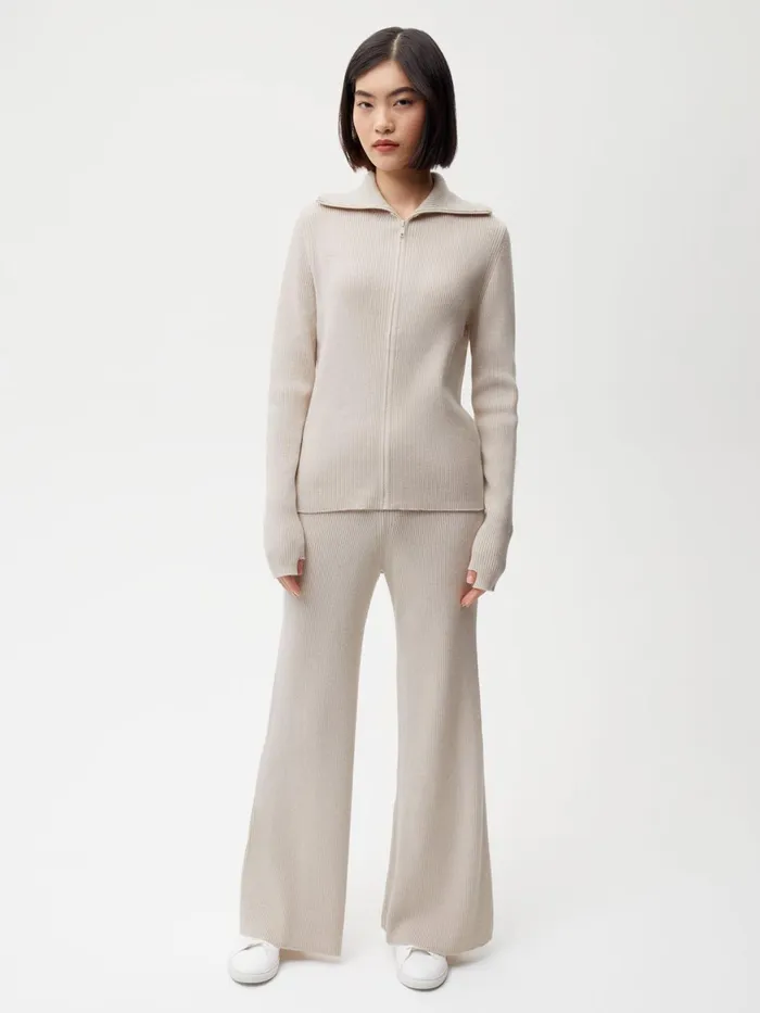 PANGAIA Recycled Cashmere Rib Track Pants Oatmeal Women Track Pants and Pants