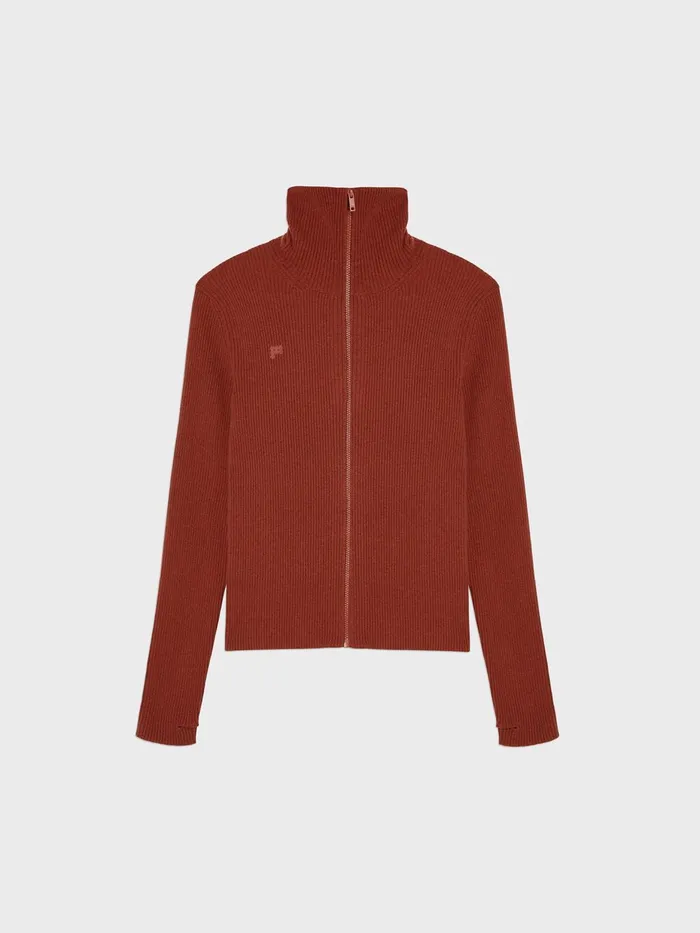 PANGAIA Recycled Cashmere Rib Zipped Top Jasper Red Men Knitwear