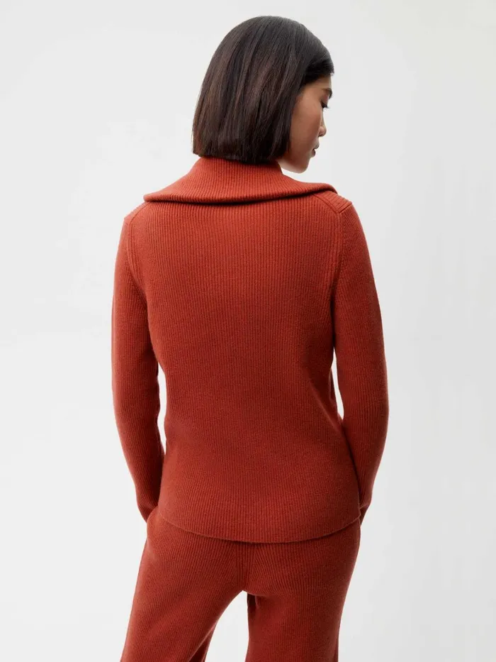 PANGAIA Recycled Cashmere Rib Zipped Top Jasper Red Men Knitwear