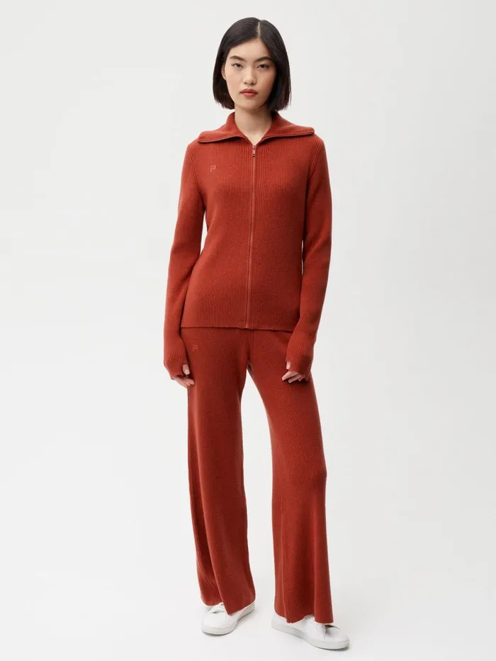 PANGAIA Recycled Cashmere Rib Zipped Top Jasper Red Men Knitwear