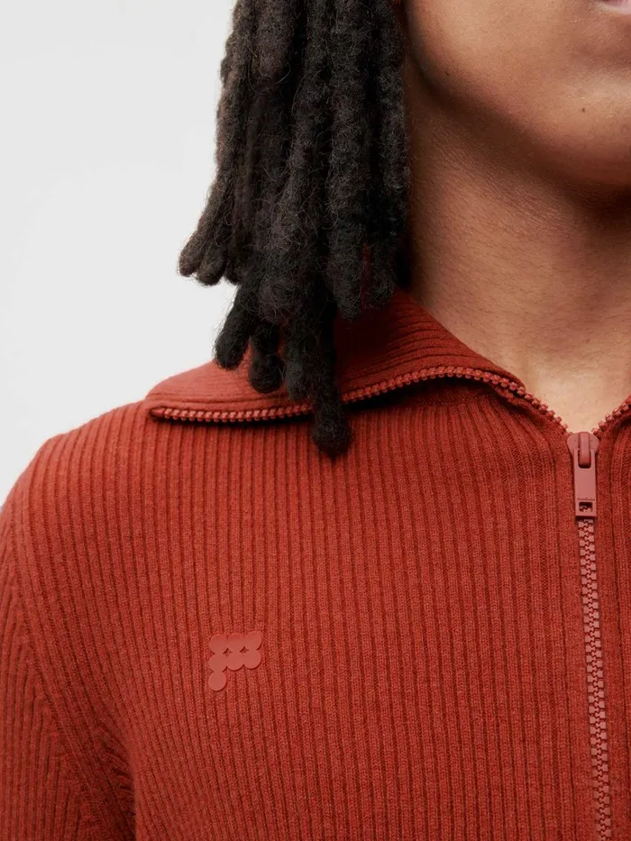 PANGAIA Recycled Cashmere Rib Zipped Top Jasper Red Men Knitwear