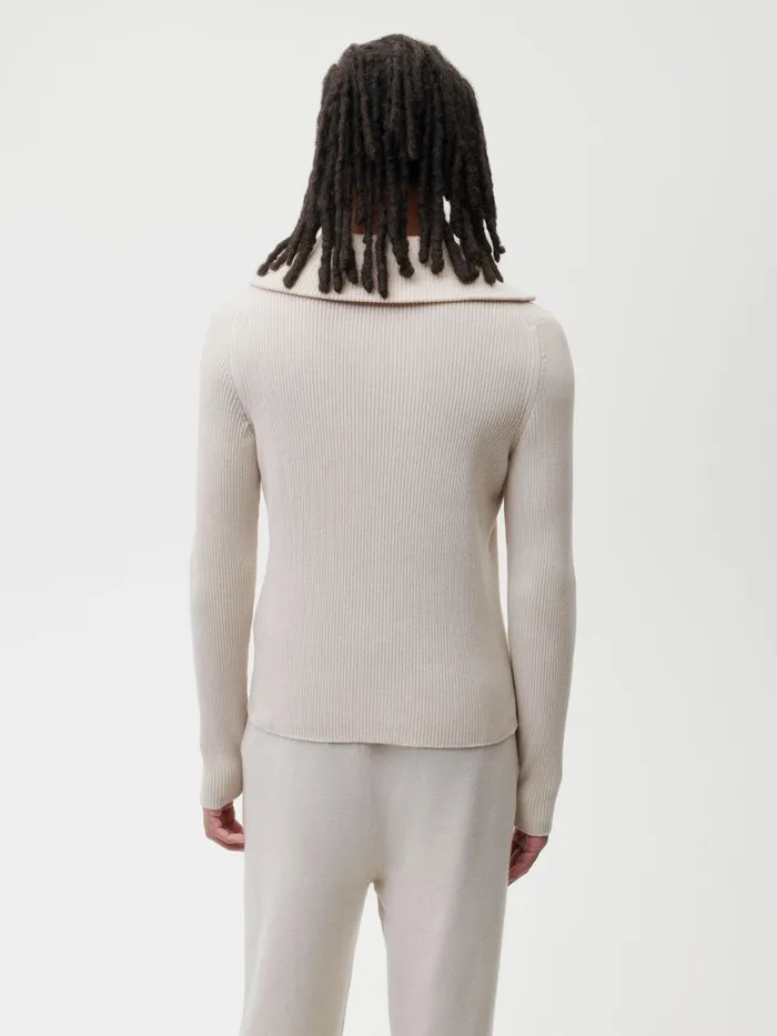 PANGAIA Recycled Cashmere Rib Zipped Top Oatmeal Women Knitwear