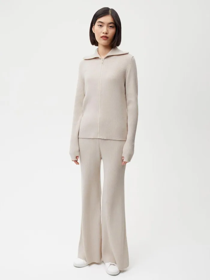 PANGAIA Recycled Cashmere Rib Zipped Top Oatmeal Women Knitwear