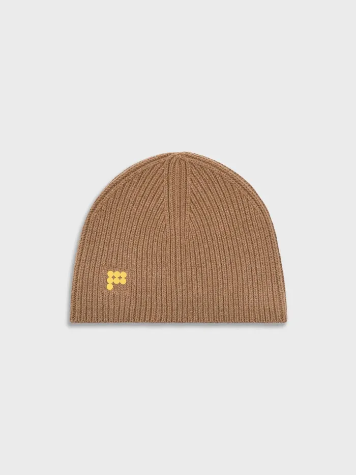 PANGAIA Recycled Cashmere Ribbed Beanie Camel WomenMen Hats and Gloves