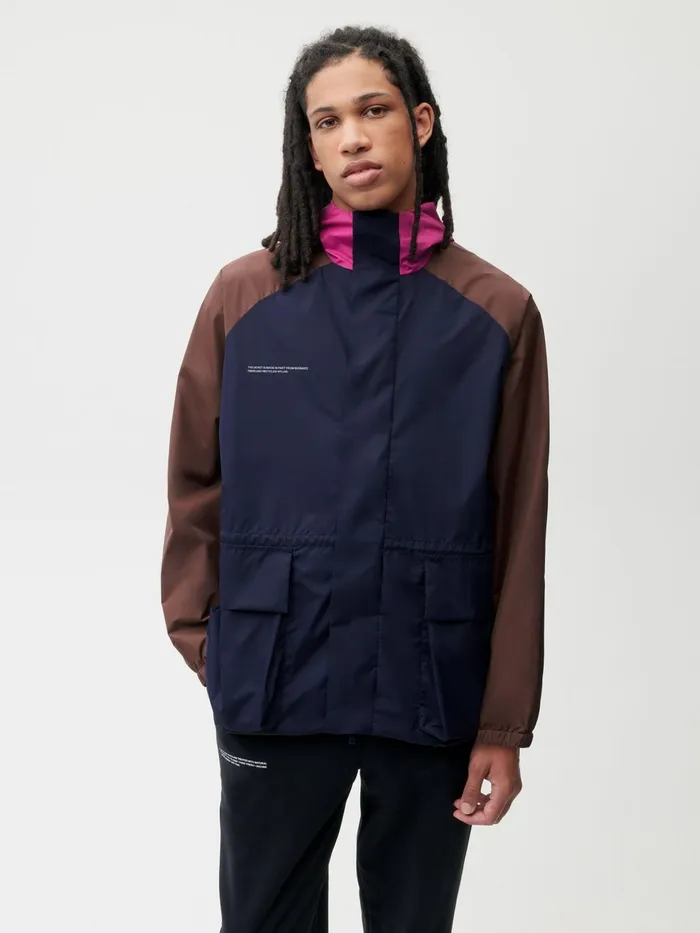PANGAIA Recycled Nylon Colour Block Jacket Navy Blue Men Jackets and Outerwear