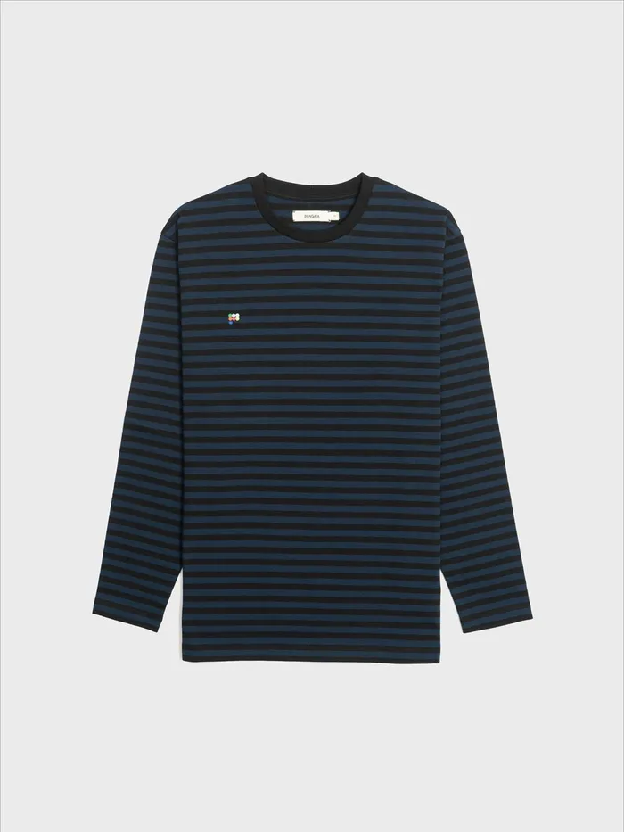 PANGAIA Summer Stripes Long Sleeve Tshirt Navy Blue Women Tshirts and Tops