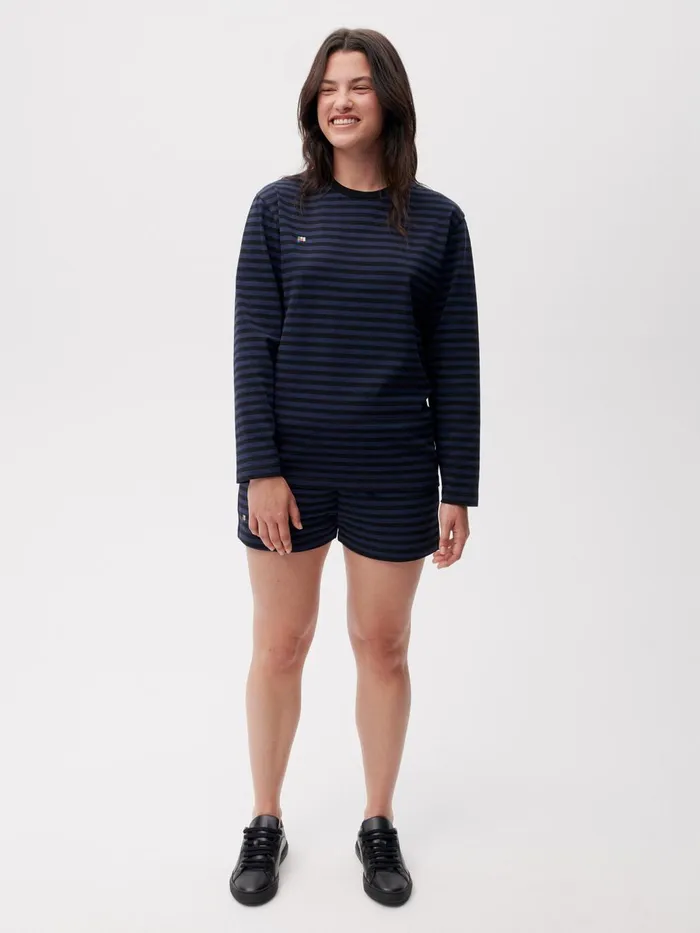 PANGAIA Summer Stripes Long Sleeve Tshirt Navy Blue Women Tshirts and Tops