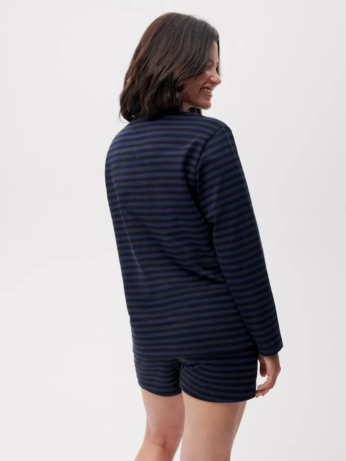 PANGAIA Summer Stripes Long Sleeve Tshirt Navy Blue Women Tshirts and Tops