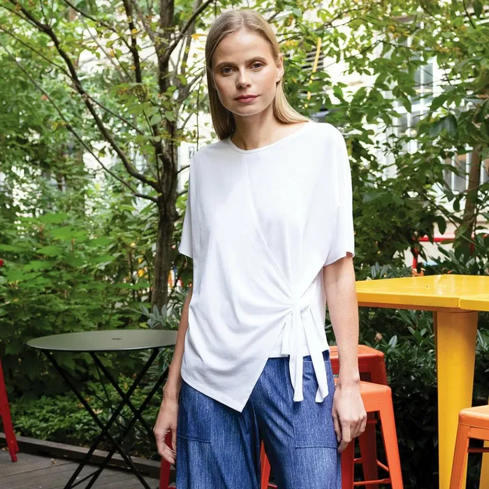 Peach Knit 8211 Side Tie Wrap Top 8211 White 8211 Final Sale Women Clara Sunwoo Tops Tunics Peach Knit 8211 Side Tie Wrap Top 8211 White 8211 Final Sale Women Clara Sunwoo Tops Tunics