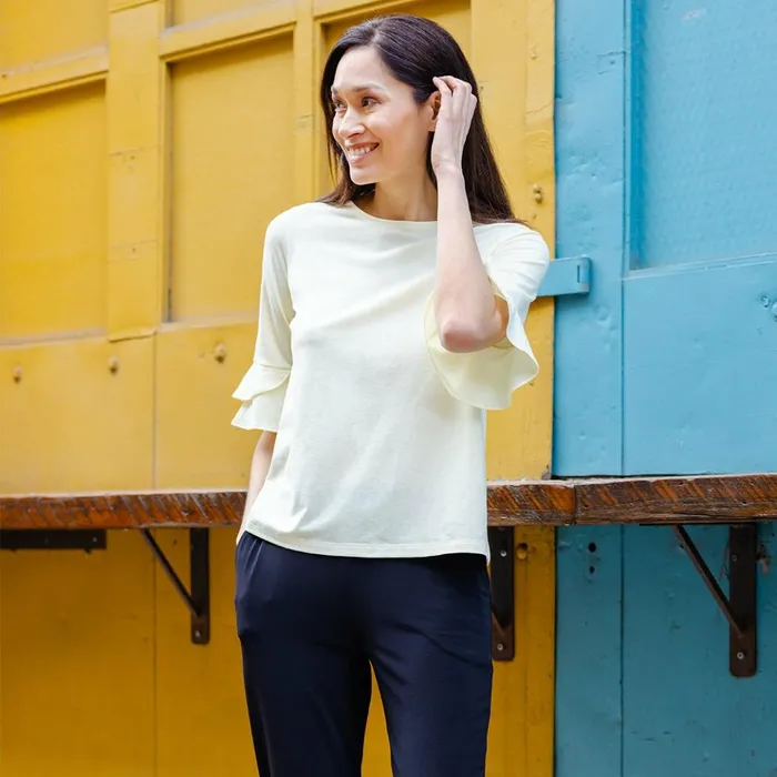 Peach Knit 8211 Tulip Cuff Back Tie Top 8211 Yellow 8211 Final Sale Women Clara Sunwoo Tops Tunics Peach Knit 8211 Tulip Cuff Back Tie Top 8211 Yellow 8211 Final Sale Women Clara Sunwoo Tops Tunics