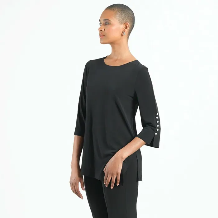 Pearl Cuff Asymmetrical Reverse HiLow Tunic 8211 Black Women Clara Sunwoo Tops Tunics